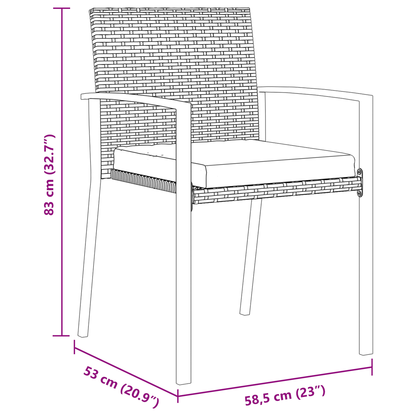 7-delt hage spise sett svart poly rattan