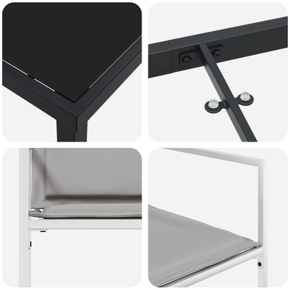 5-delt hage spisestue sett med puter hvit Textilene og stål