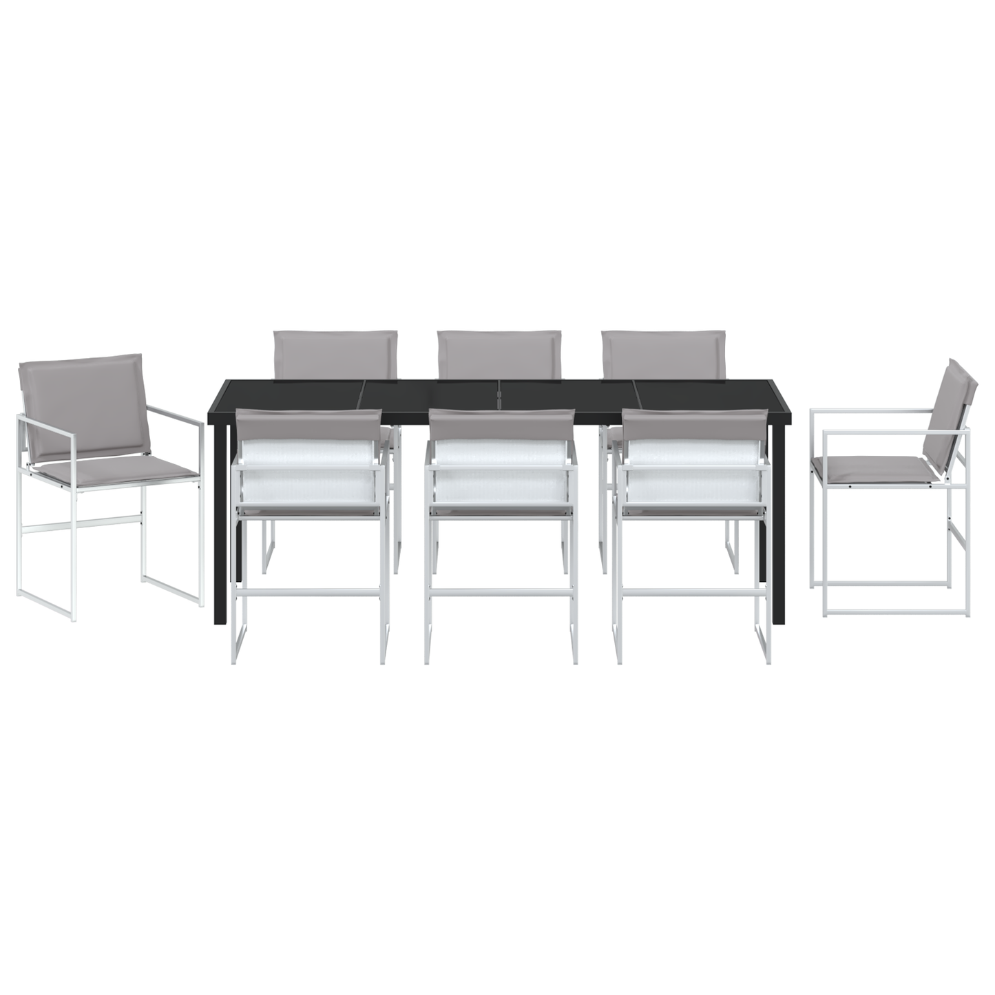 9-delt hage-spisegruppe med puter Hvitt Textilene og stål