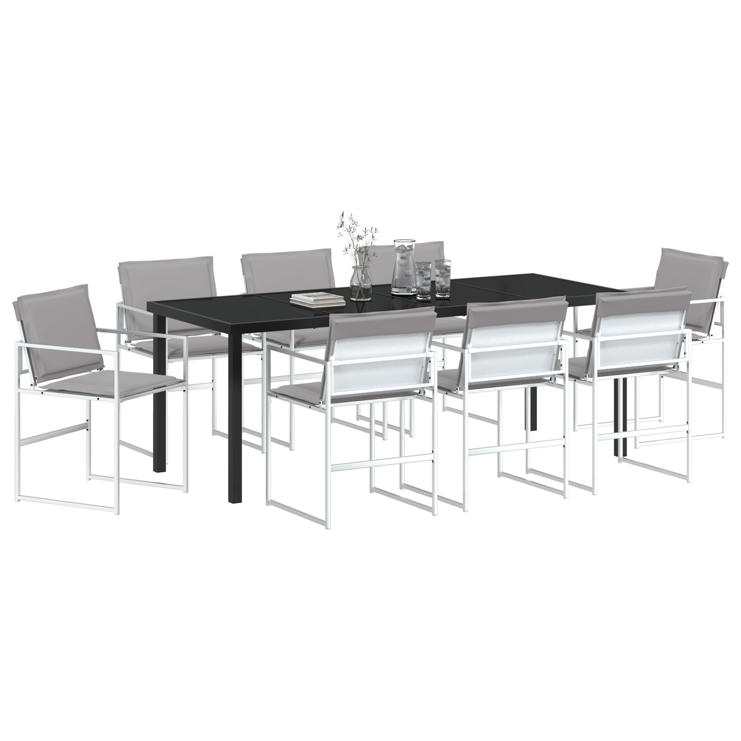 9-delt hage-spisegruppe med puter Hvitt Textilene og stål