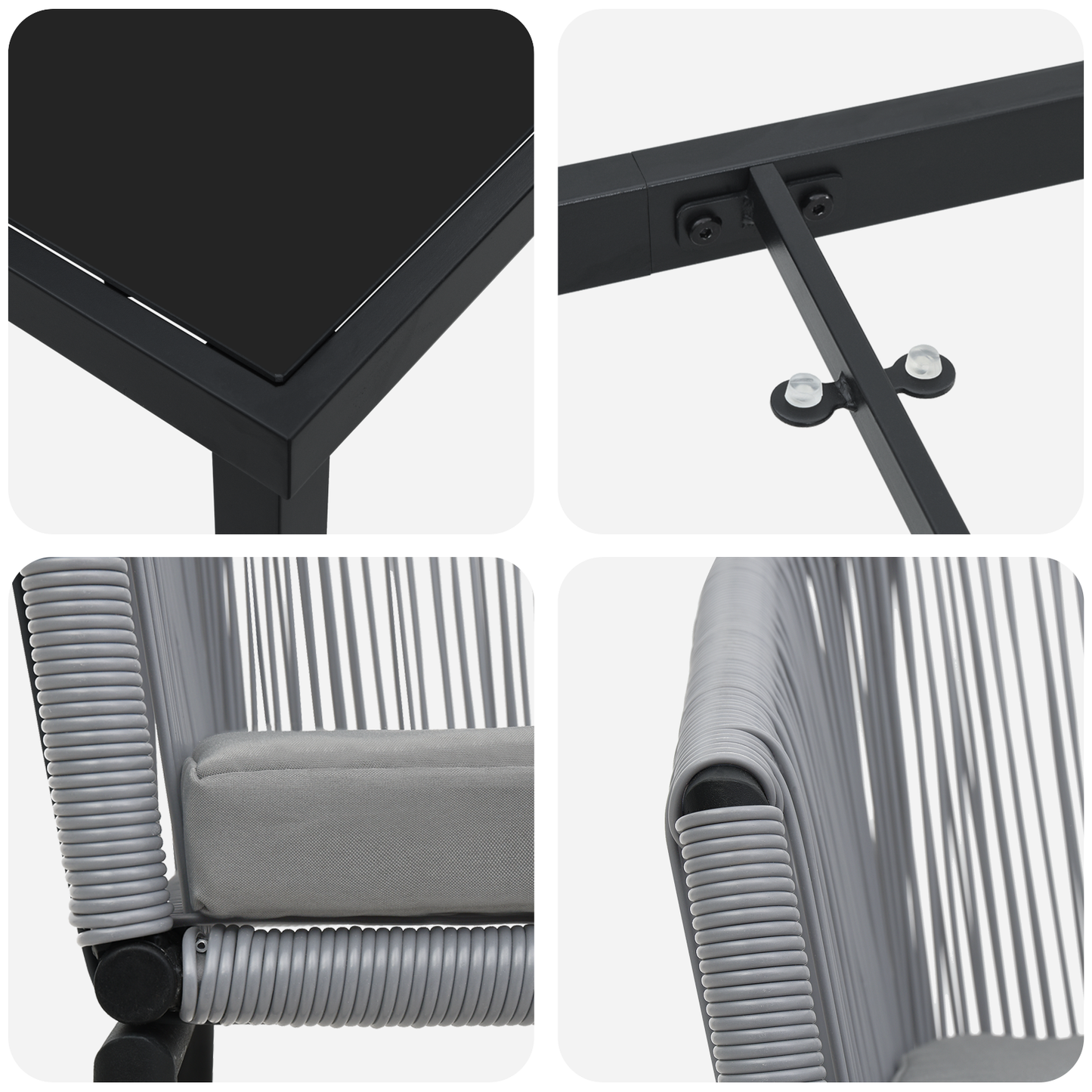 7-Delt Grå Poly Rattan Hage Spisebordsett