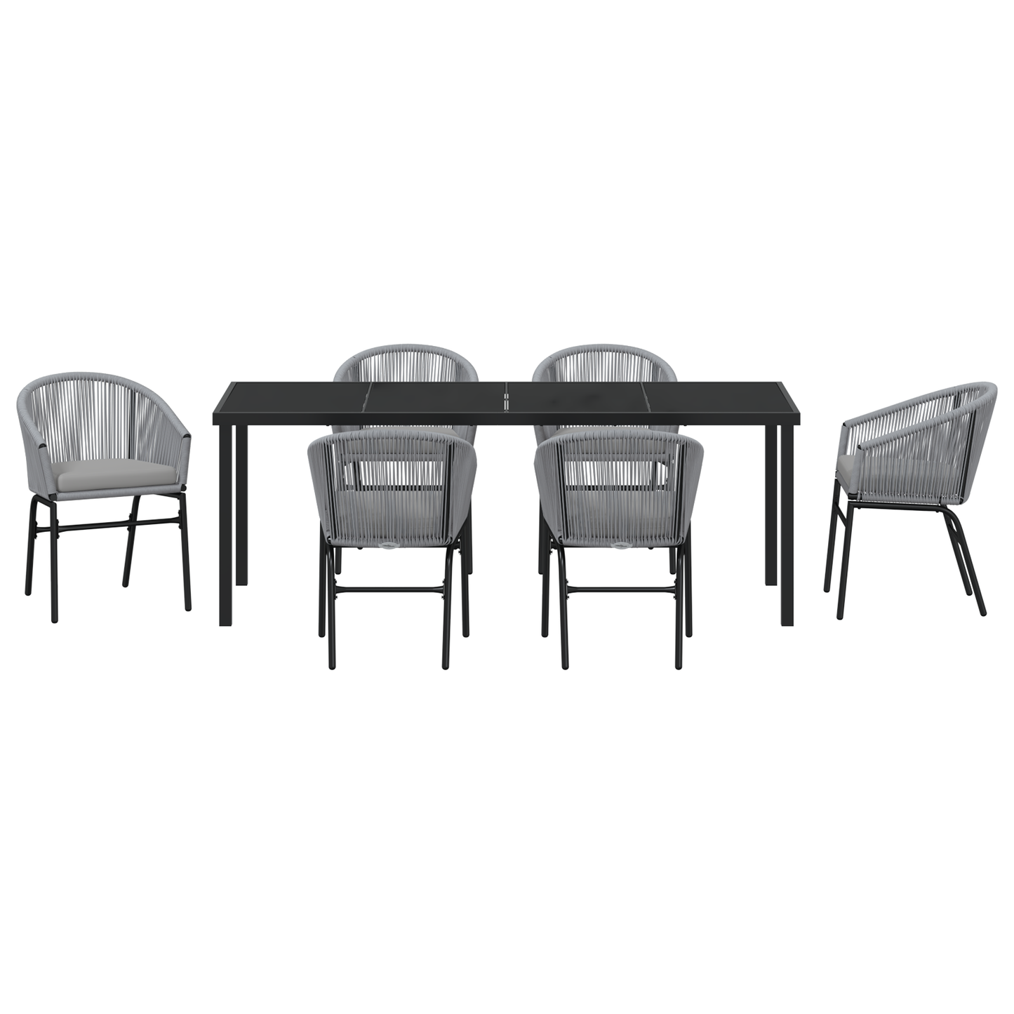 7-Delt Grå Poly Rattan Hage Spisebordsett