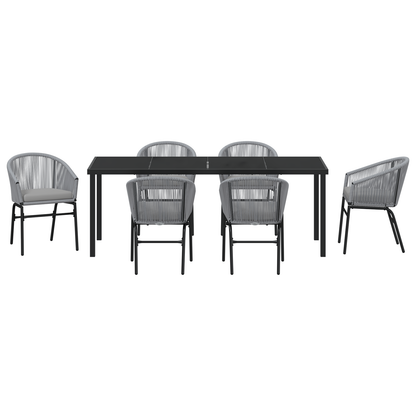 7-Delt Grå Poly Rattan Hage Spisebordsett