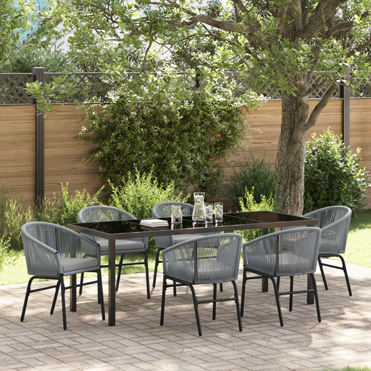 7-Delt Grå Poly Rattan Hage Spisebordsett
