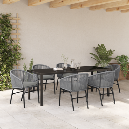 7-Delt Grå Poly Rattan Hage Spisebordsett