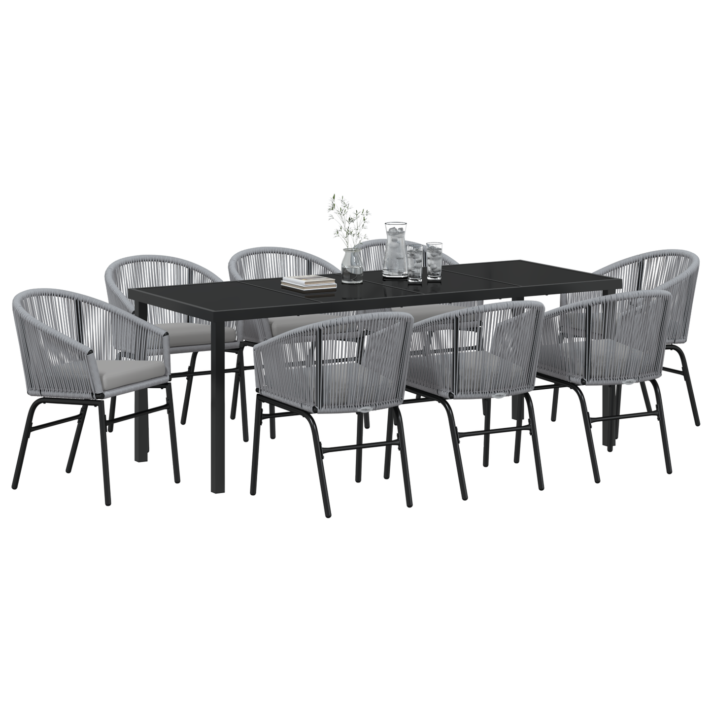 9 Delers Hagemøbelsett i Grå Poly Rattan