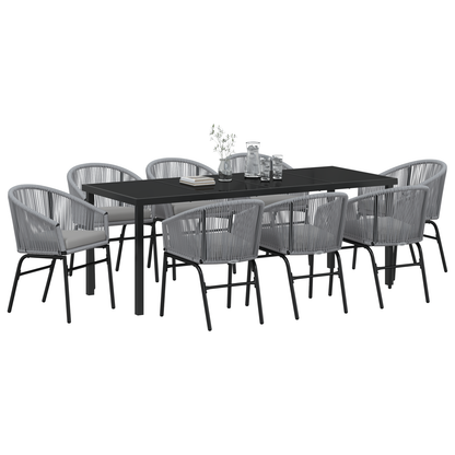 9 Delers Hagemøbelsett i Grå Poly Rattan