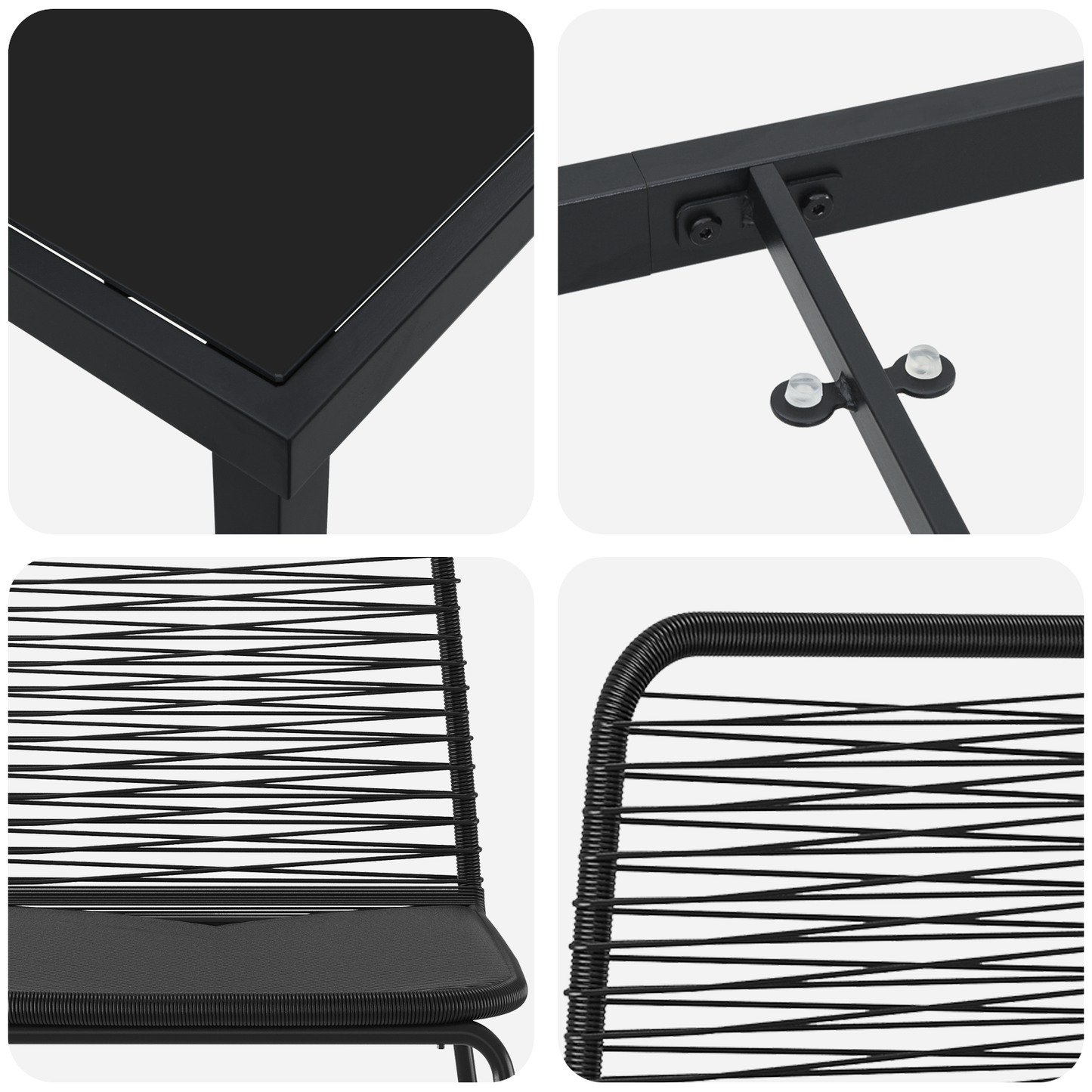 3 Delt Hage Spisestue Sett Svart Poly Rotang