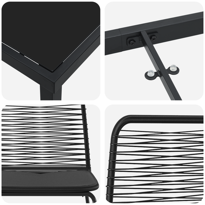 3 Delt Hage Spisestue Sett Svart Poly Rotang