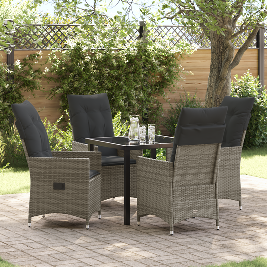 5-delt Hage Spise Sett med puter Grå Poly Rattan
