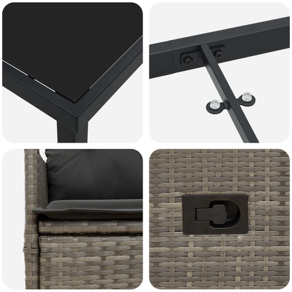 9 Delt Hage Spisebordsett med Puter Grå Poly Rattan