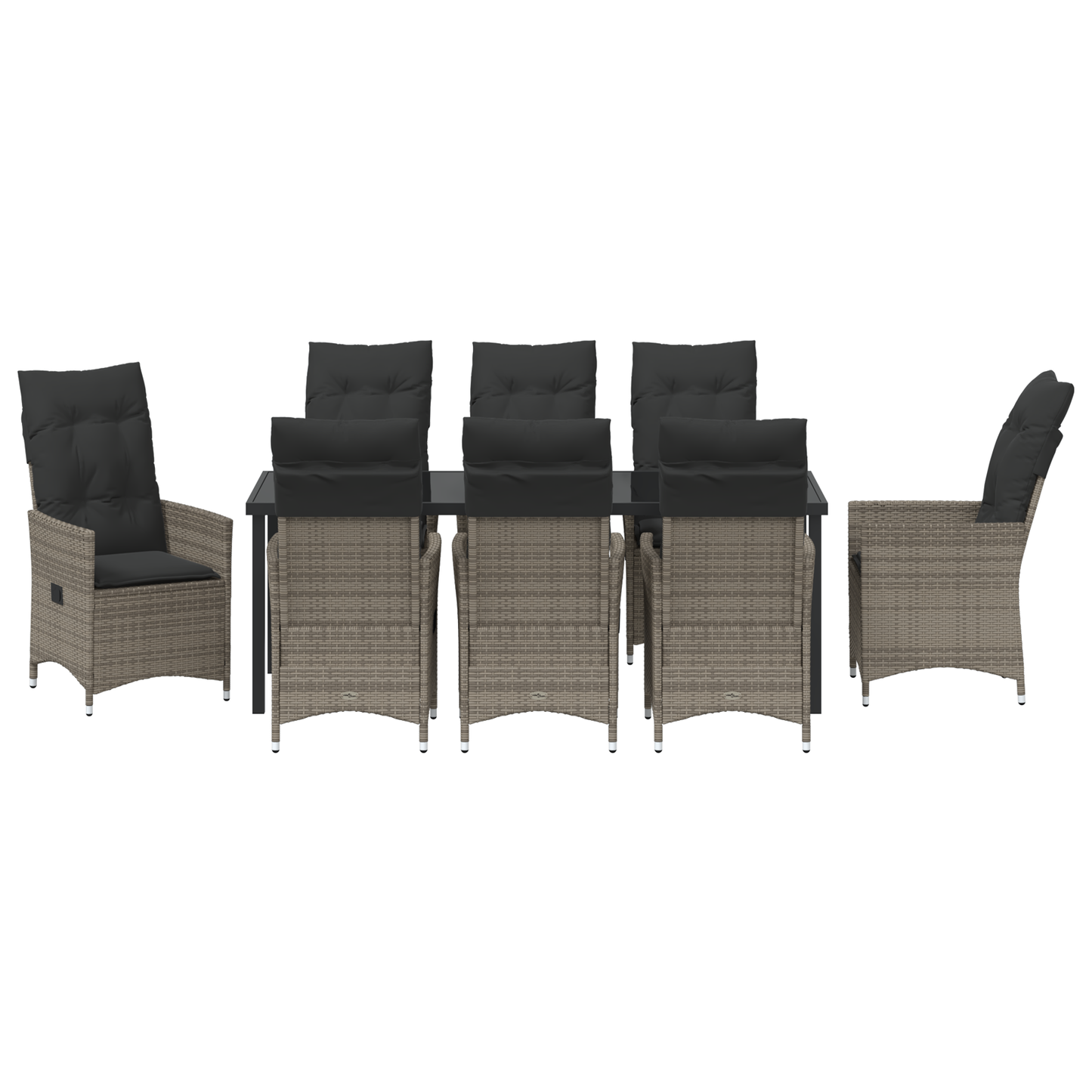 9 Delt Hage Spisebordsett med Puter Grå Poly Rattan