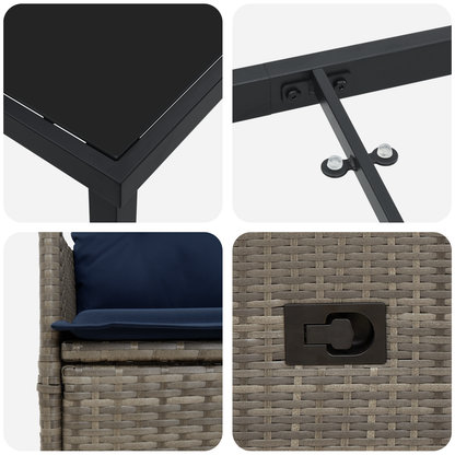 7-delers Hage Spisebordsett med puter Grå Poly Rattan