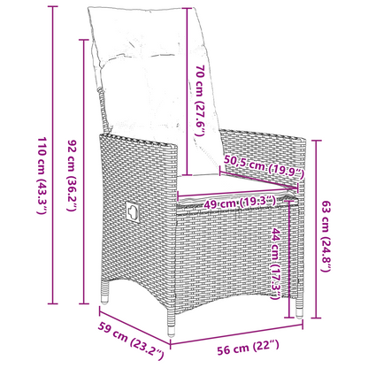 9 Delers Hage Spisegruppe med Puter Grå Poly Rottin