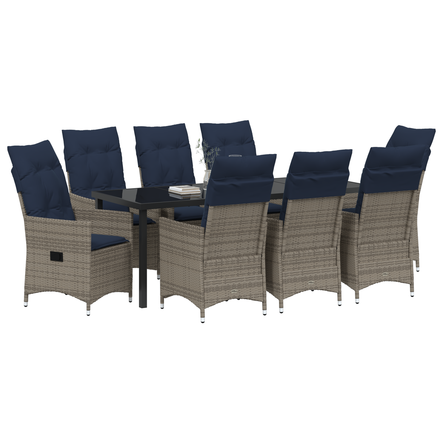 9 Delers Hage Spisegruppe med Puter Grå Poly Rottin