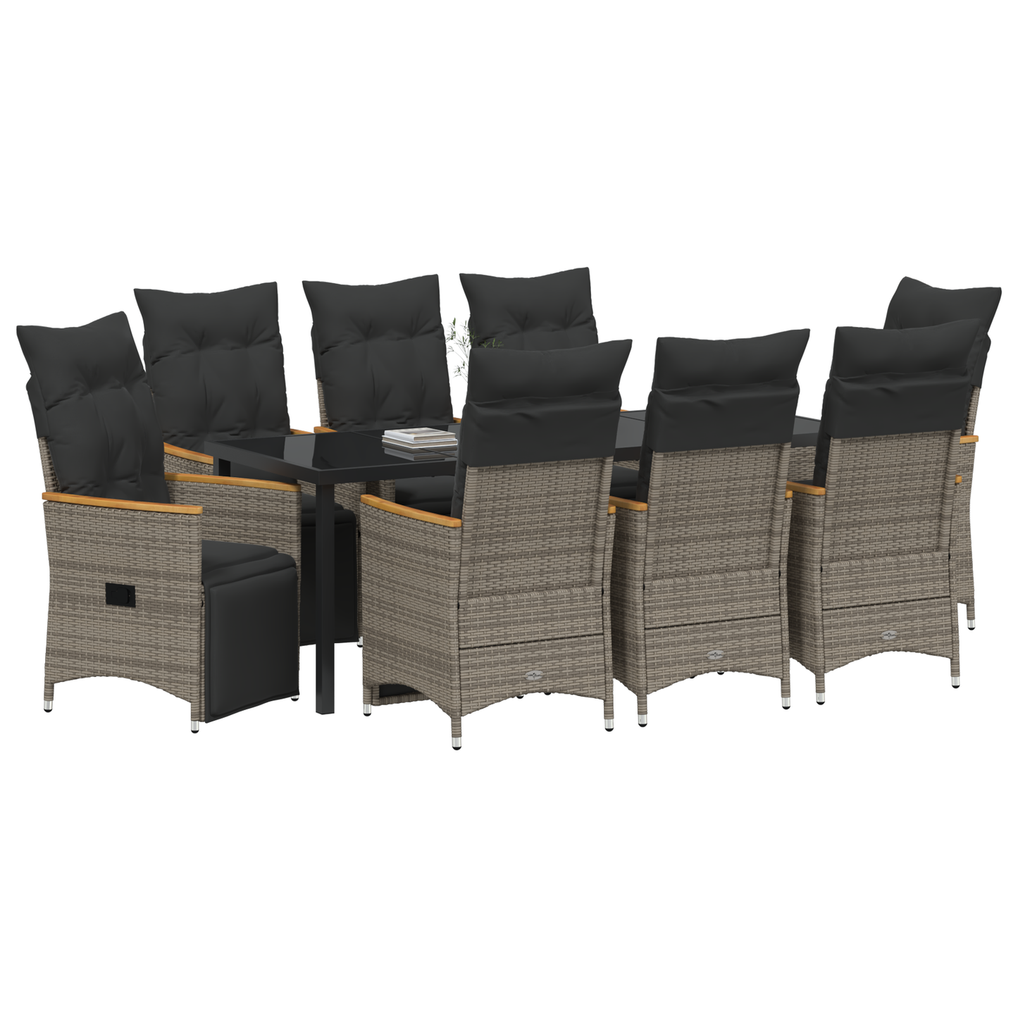 9-delt hagemøbelsett med puter Grå Polyrotting