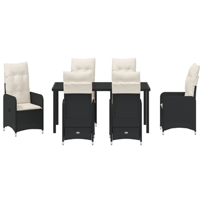 7 Dels hage spisebord med puter i svart polyrotting