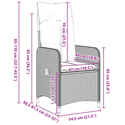 7-delt Hage Spisebord med Puter Svart Poly Rattan