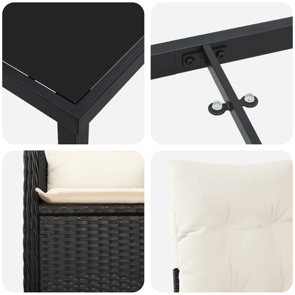 9 Delt Hage Spisebord Sett med Puter Svart Poly Rott