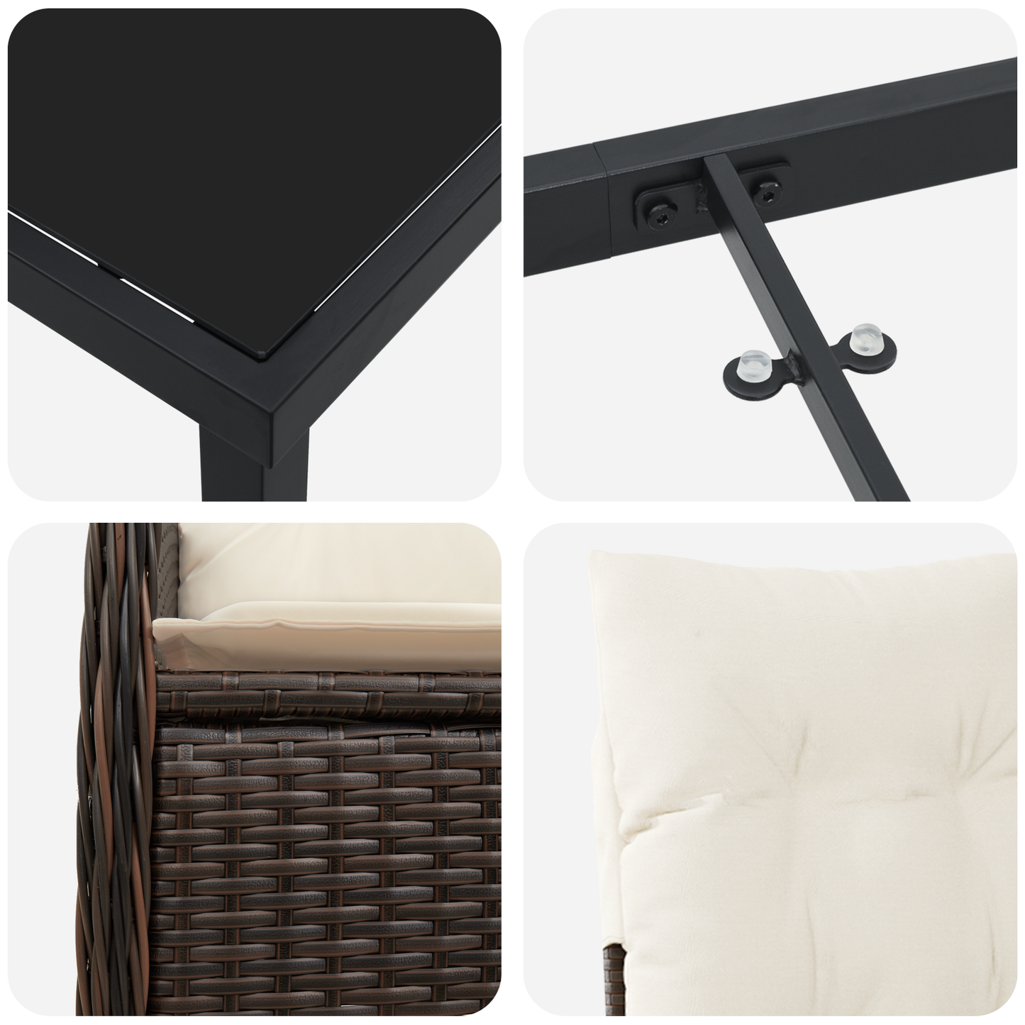 3 Delt Hage Spisebord Set Med Puter Brun Poly Rattan