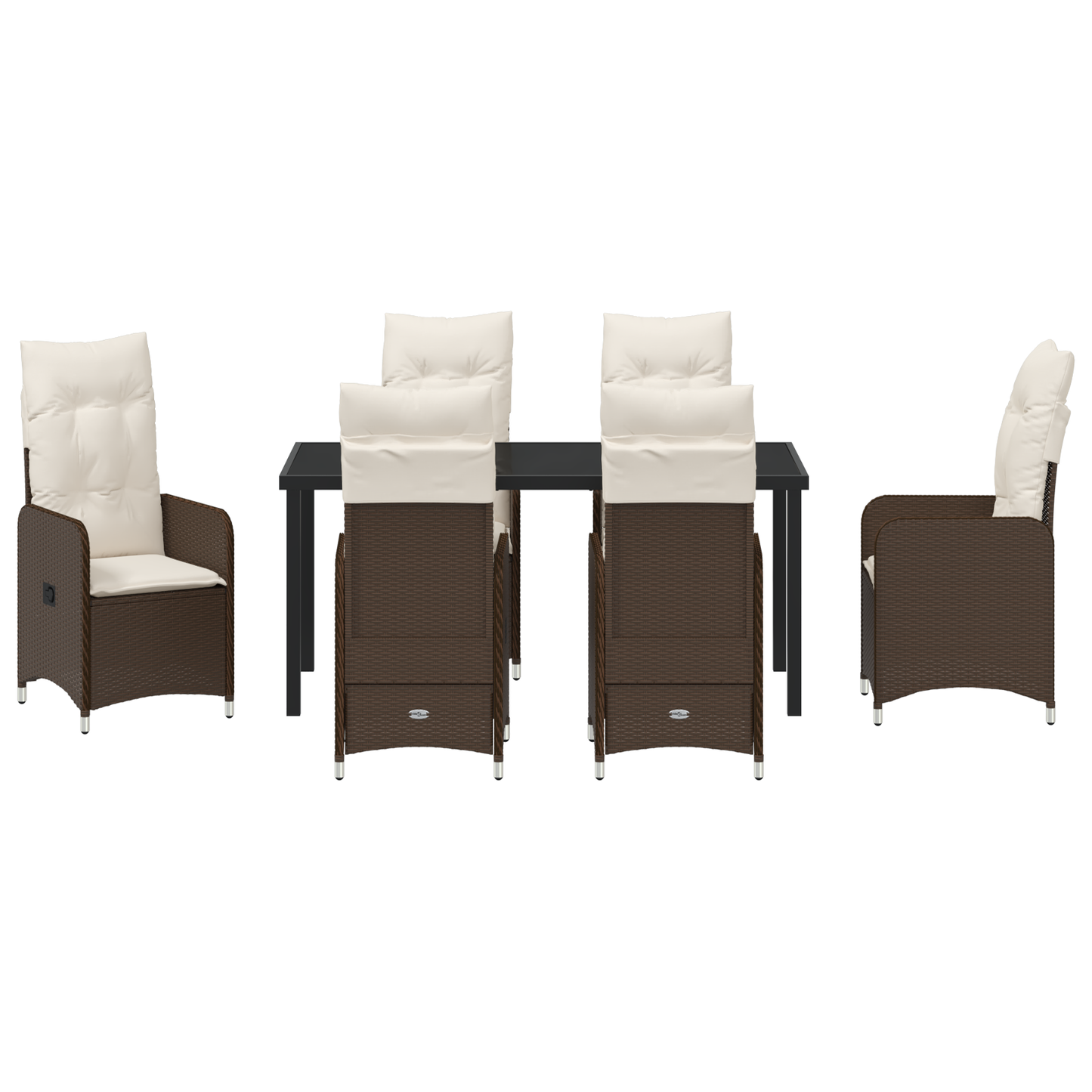 7 Delt Hage Spise Sett med Puter Brun Poly Rattan