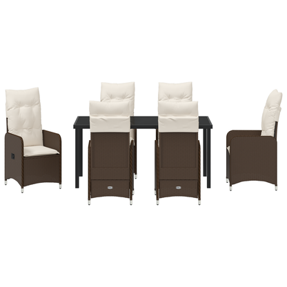 7 Delt Hage Spise Sett med Puter Brun Poly Rattan