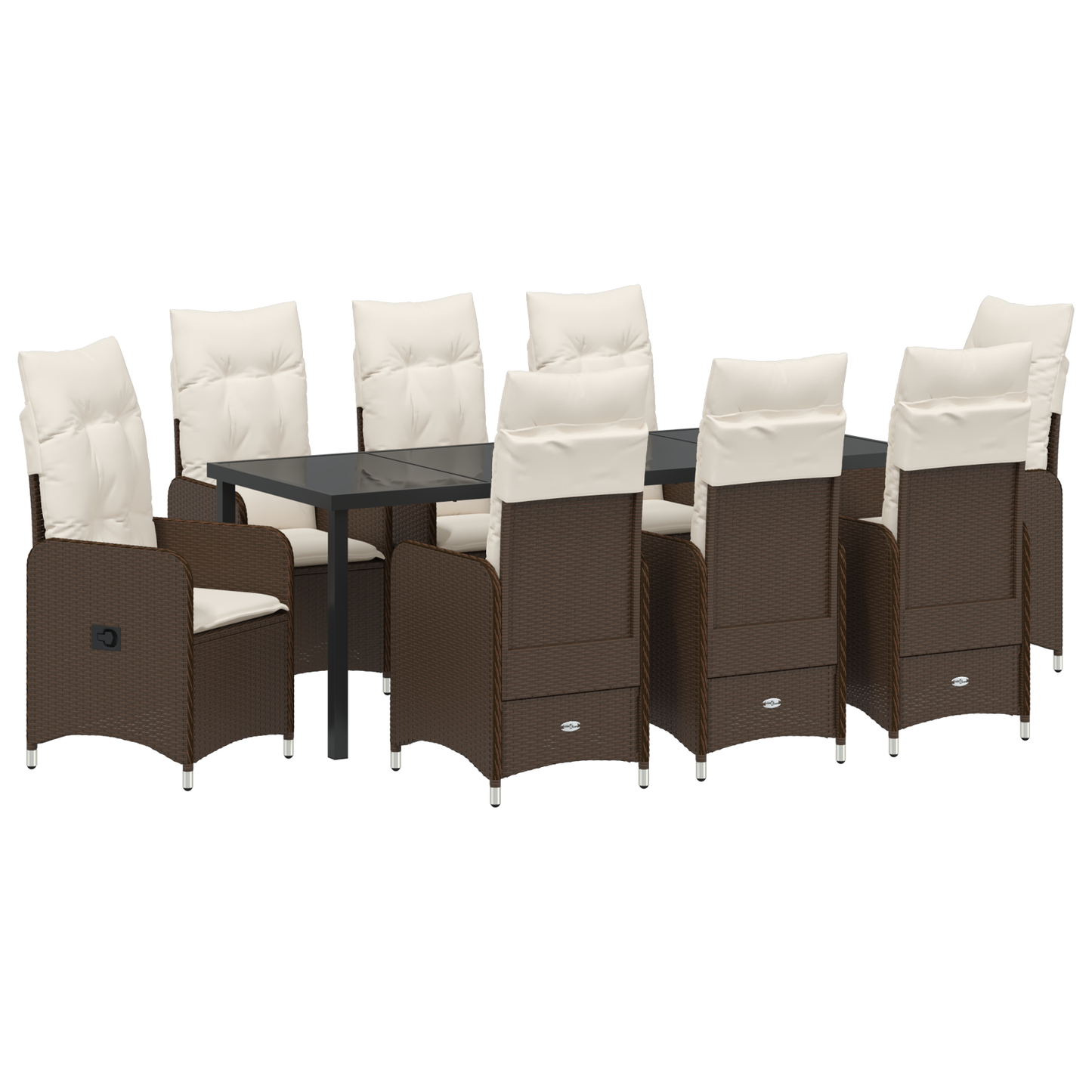 9-delt hage spisebordsett med puter Brun Poly rotting