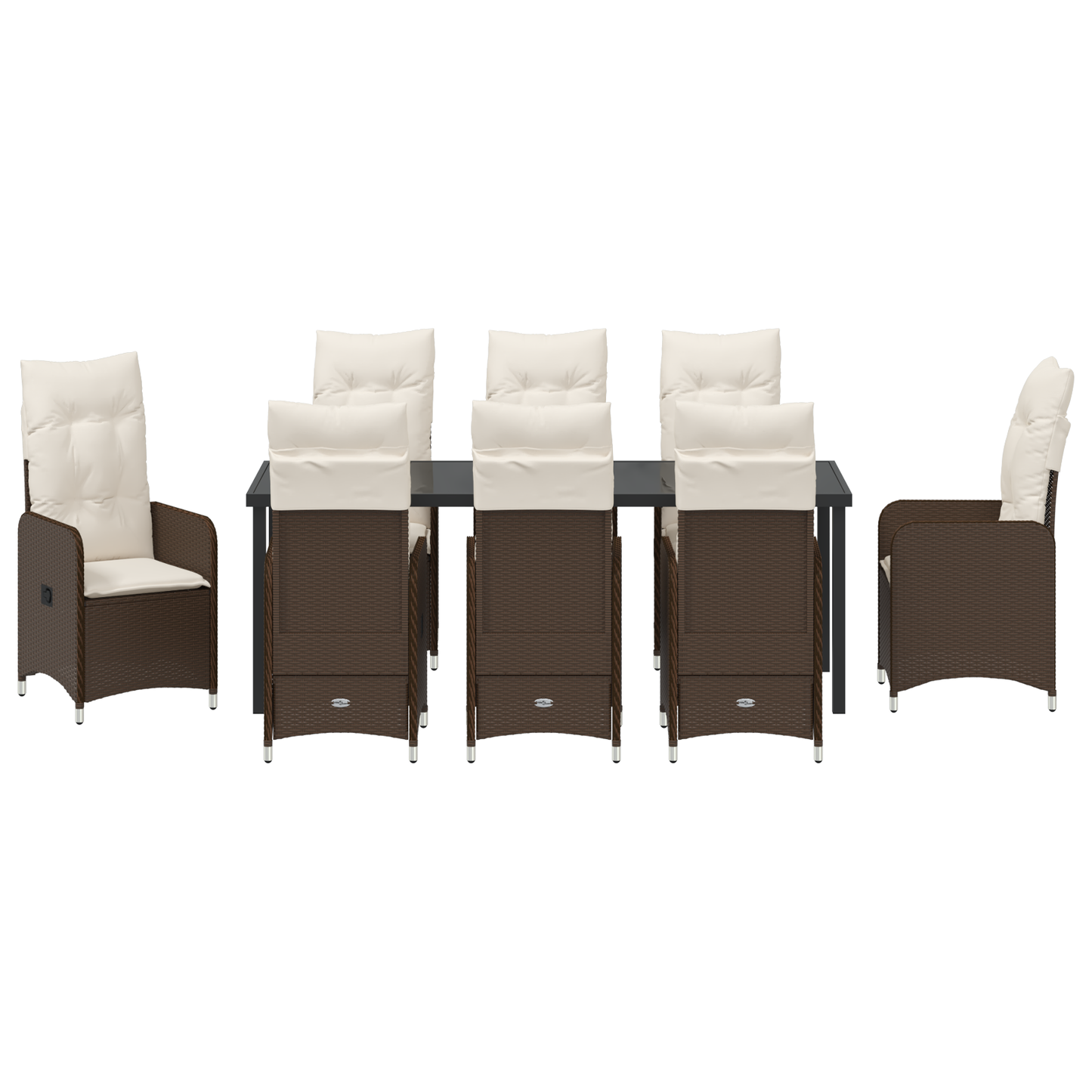 9-delt hage spisebordsett med puter Brun Poly rotting