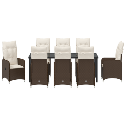 9-delt hage spisebordsett med puter Brun Poly rotting