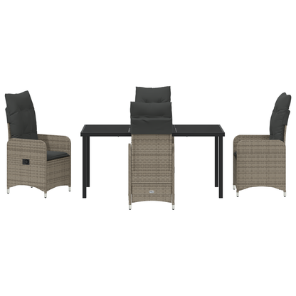 5 Delers Hage Spisesett med Puter Grå Poly Rattan