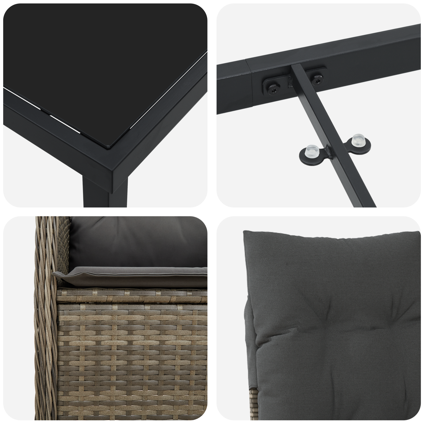 7 deler hage spisesett med puter grå polyrotting