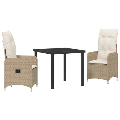 3 Delt Hage Spisesett med Puter Beige Poly Rattan
