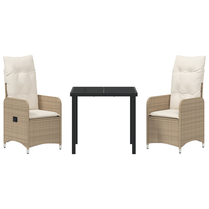 3 Delt Hage Spisesett med Puter Beige Poly Rattan