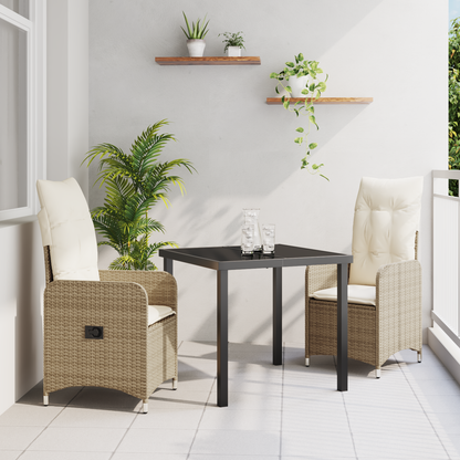 3 Delt Hage Spisesett med Puter Beige Poly Rattan
