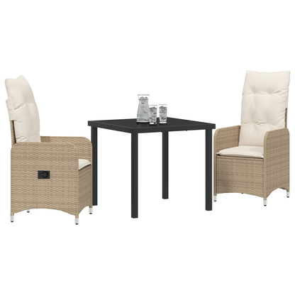 3 Delt Hage Spisesett med Puter Beige Poly Rattan