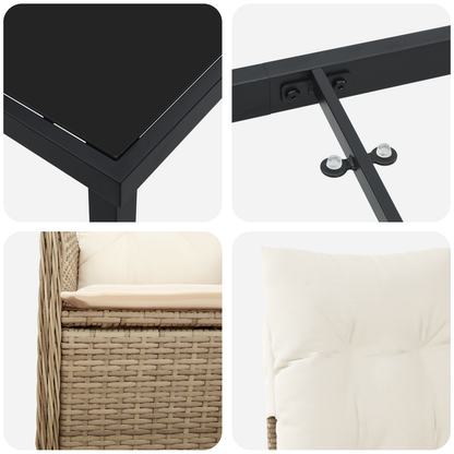 5 deler hagedining-sett med puter Beige poly rotting