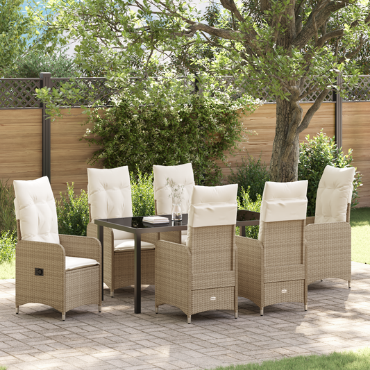 7 Delt Hage Spisesett Med Puter Beige Poly Rattan