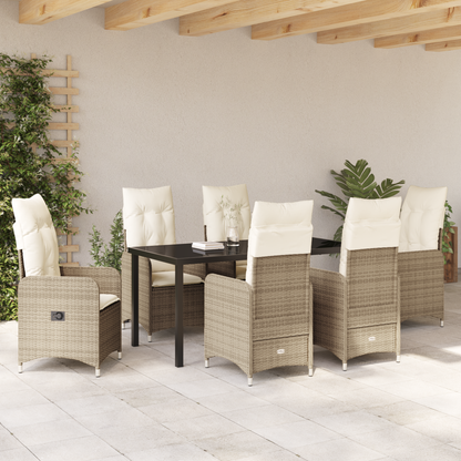 7 Delt Hage Spisesett Med Puter Beige Poly Rattan