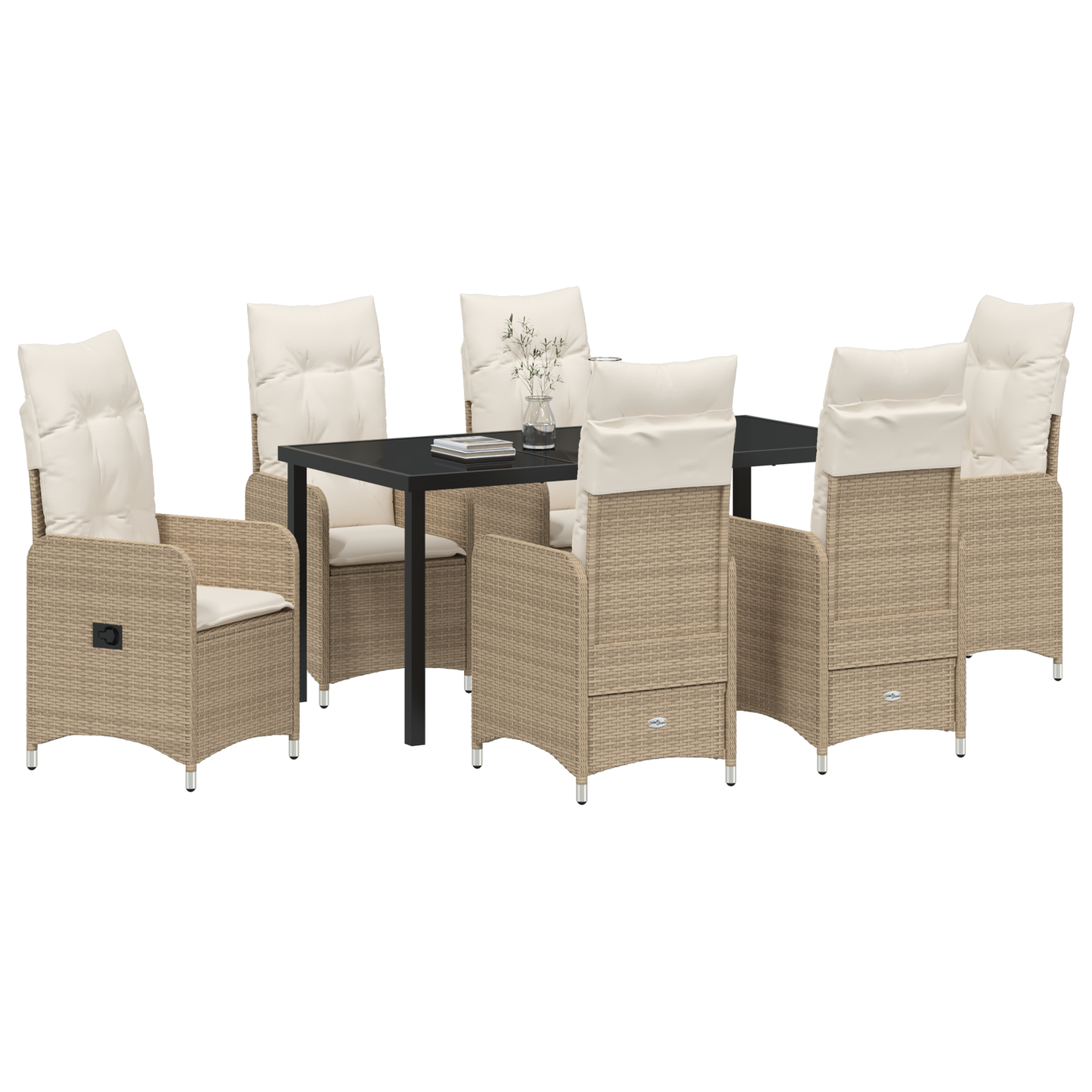 7 Delt Hage Spisesett Med Puter Beige Poly Rattan