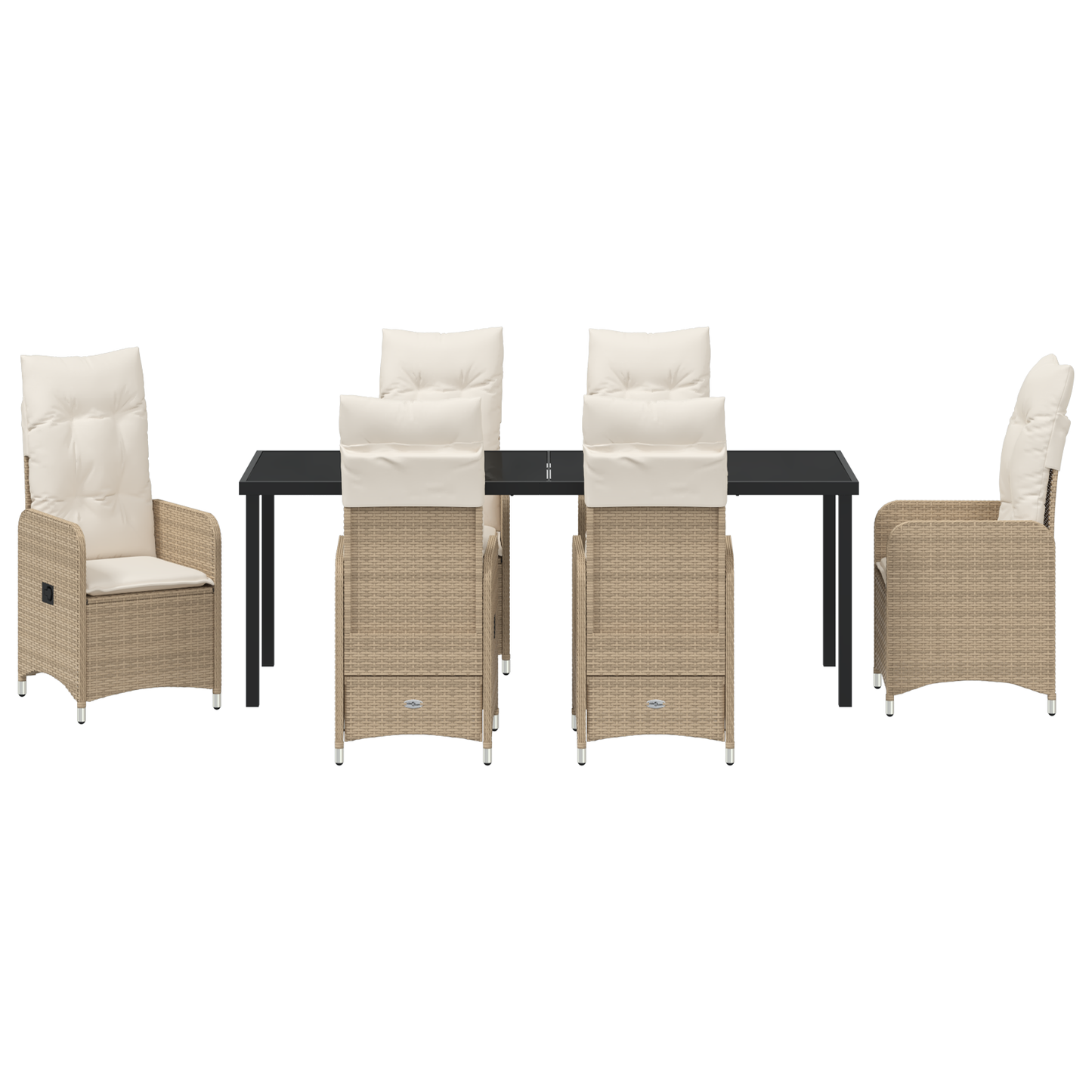 7 Delt Hage Spisebordsett med Puter Beige Poly Ratt