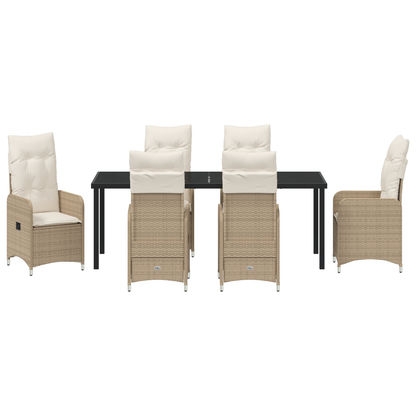 7 Delt Hage Spisebordsett med Puter Beige Poly Ratt