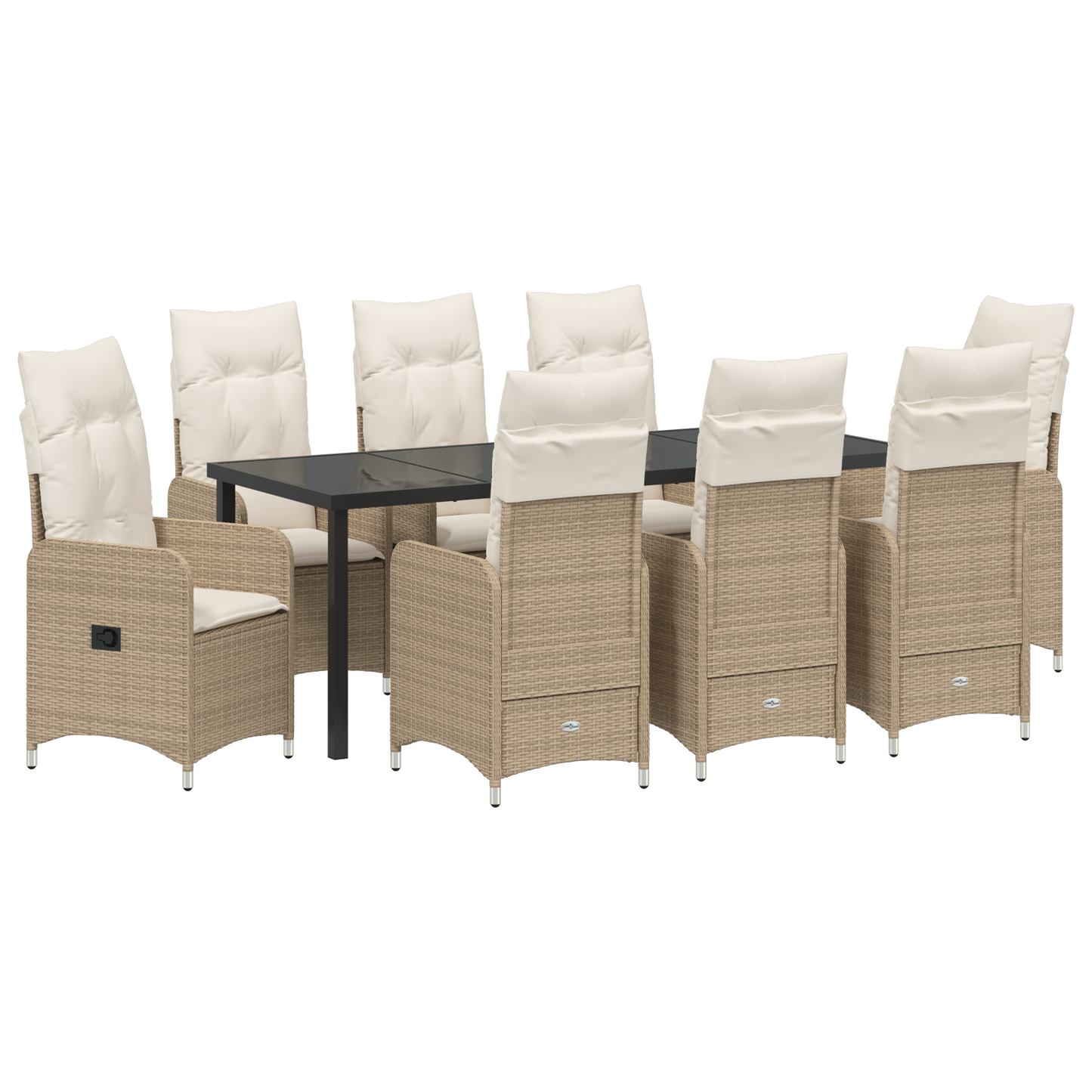 9 Delt Hage Spisebord Set med Puter Beige Poly Rattan