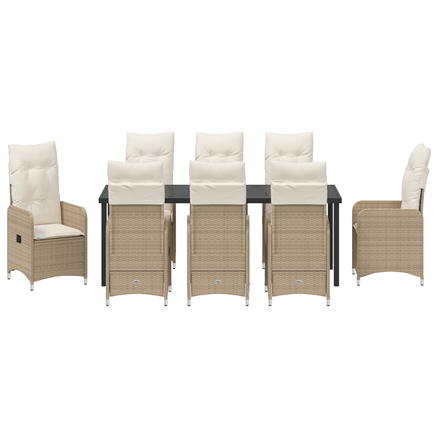 9 Delt Hage Spisebord Set med Puter Beige Poly Rattan