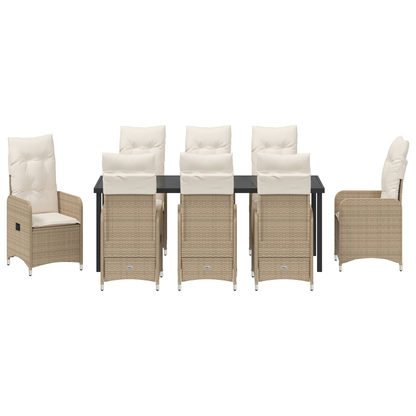 9 Delt Hage Spisebord Set med Puter Beige Poly Rattan