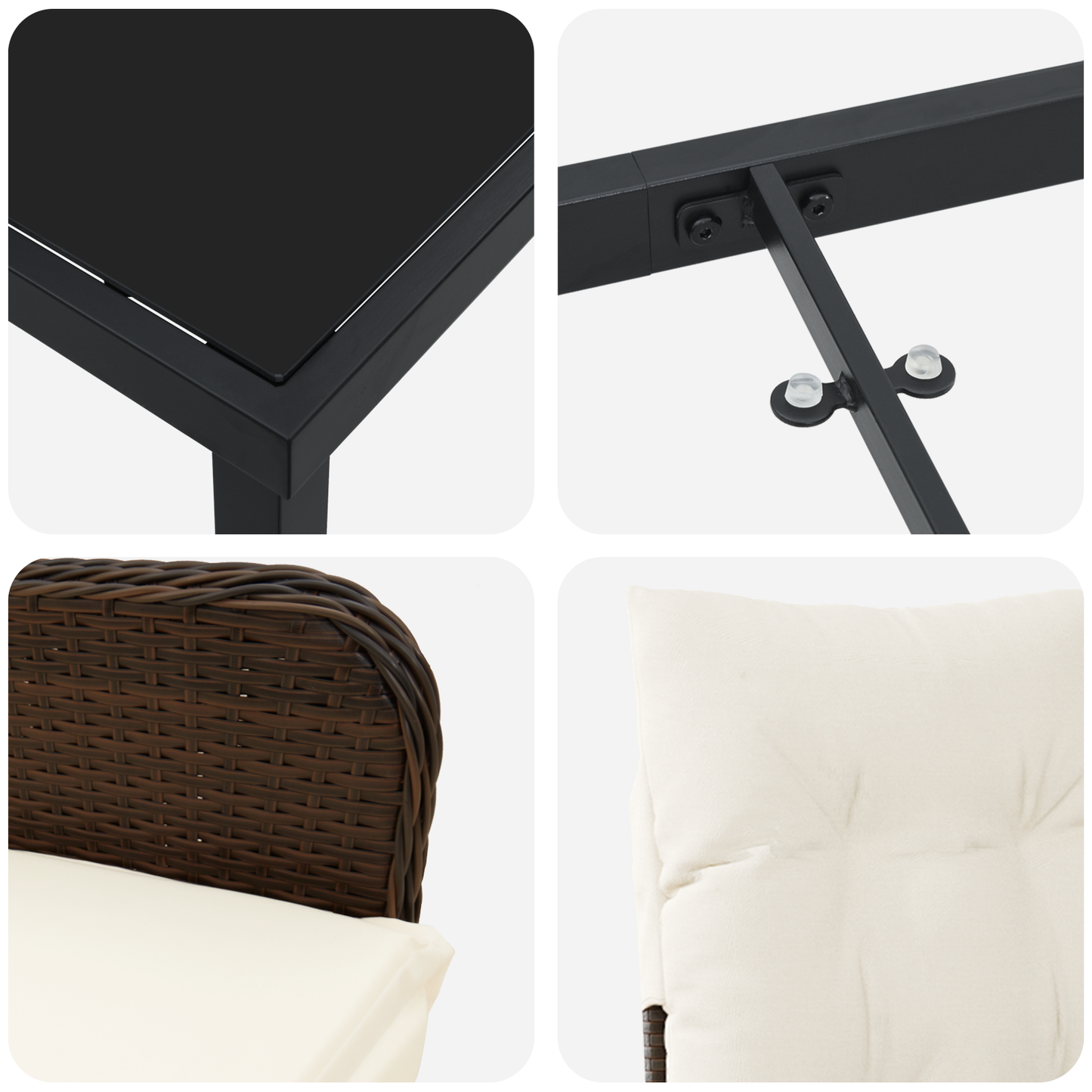 5 delers brun hage spise set med puter i poly rattan