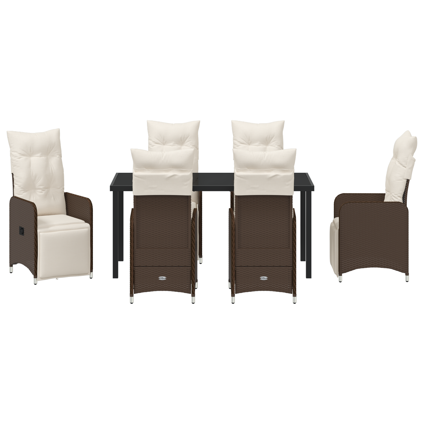 7-delt hagespise sett med brune puter i polyrotting