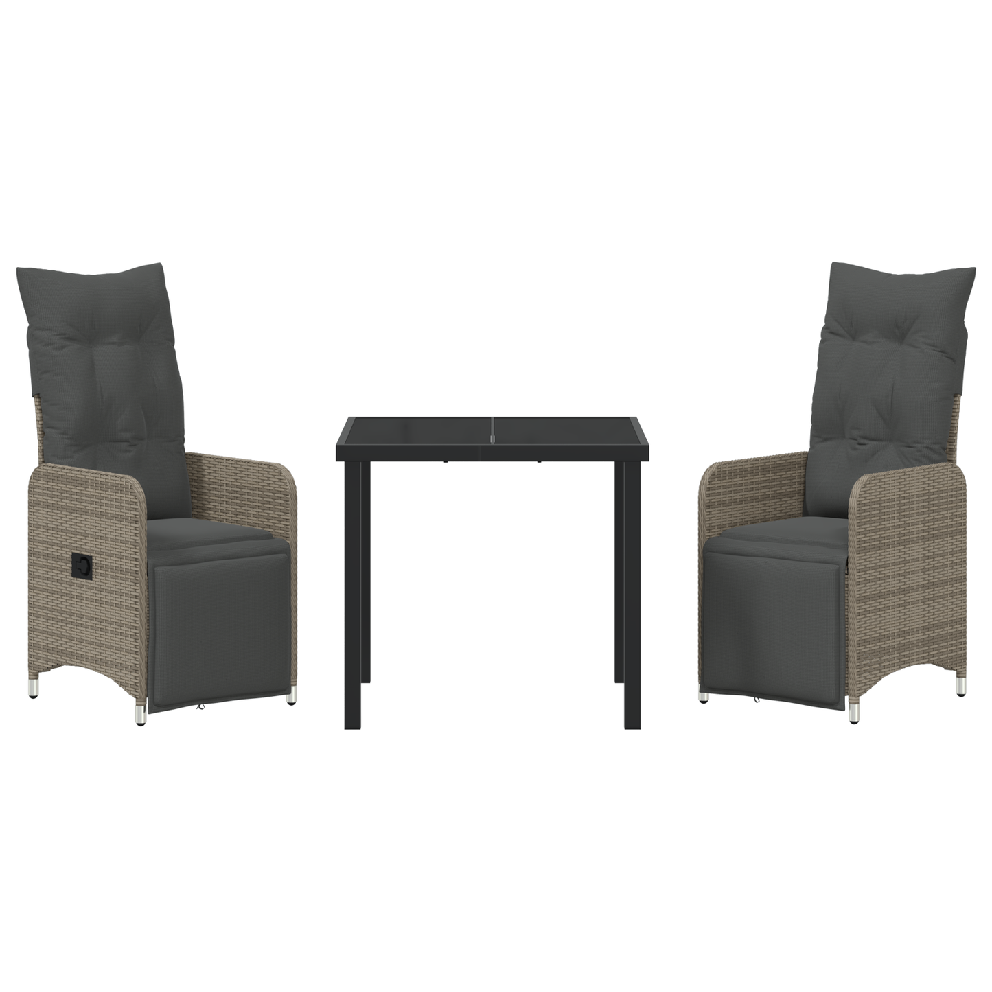 3 Delers Hage Spise Sett med Puter Grå Poly Rottin