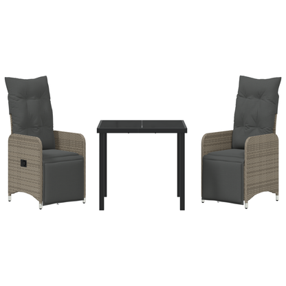 3 Delers Hage Spise Sett med Puter Grå Poly Rottin