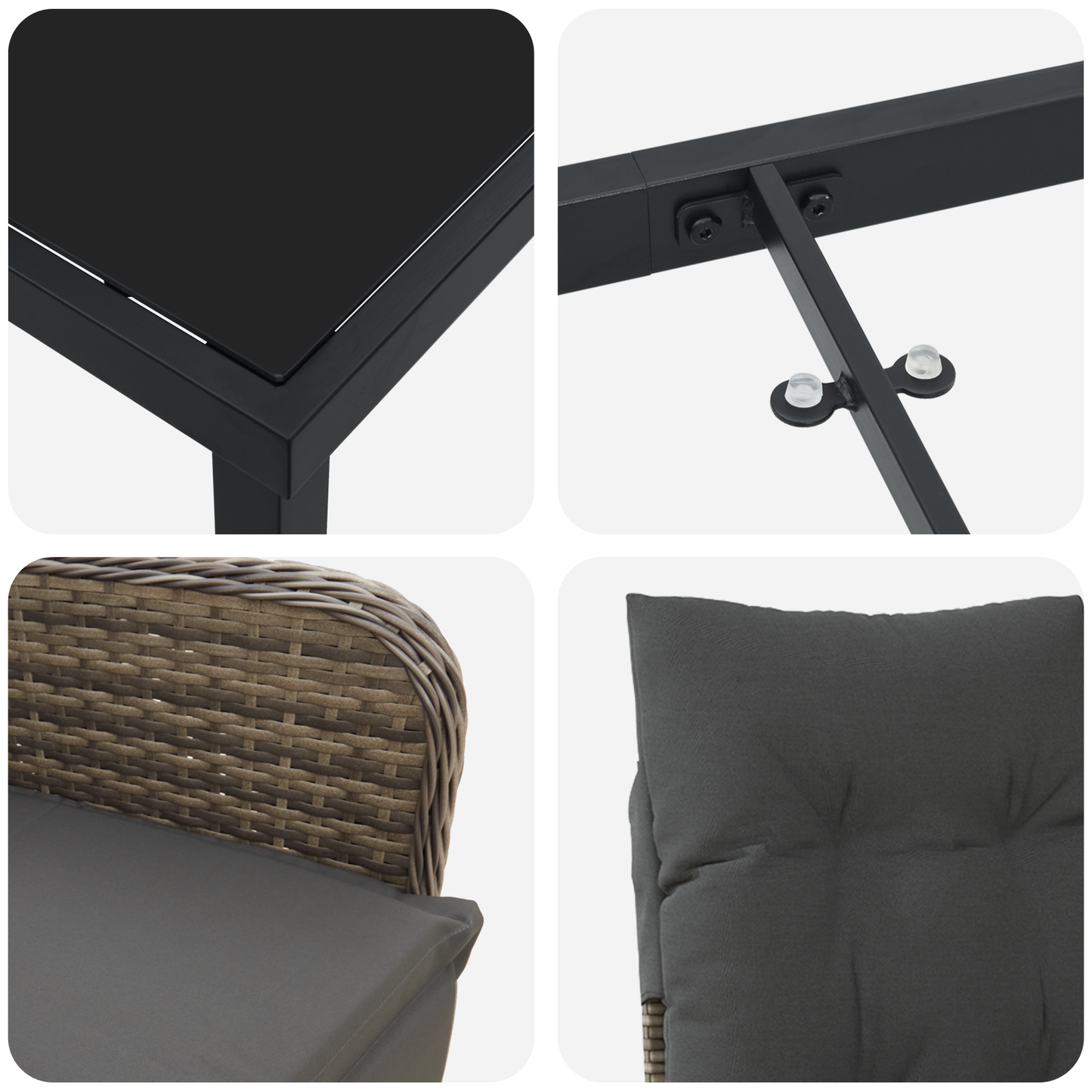 5 Delt Hage Dining Sett med Puter Grå Poly Rattan