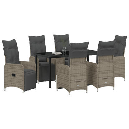 7 Dels Hage Spise Sett med Puter Grå Poly Rottning